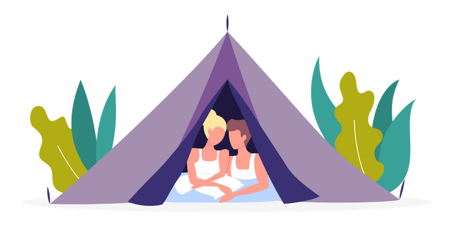 Couple dating under tent  Illustration