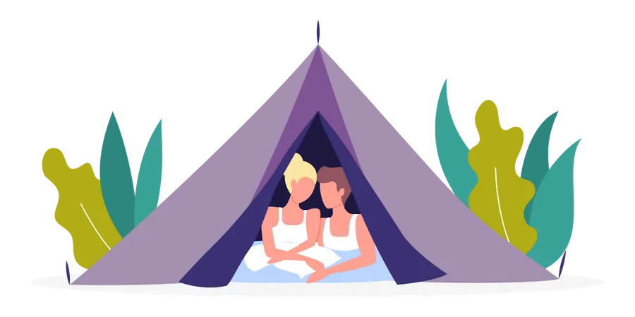 Couple dating under tent  Illustration