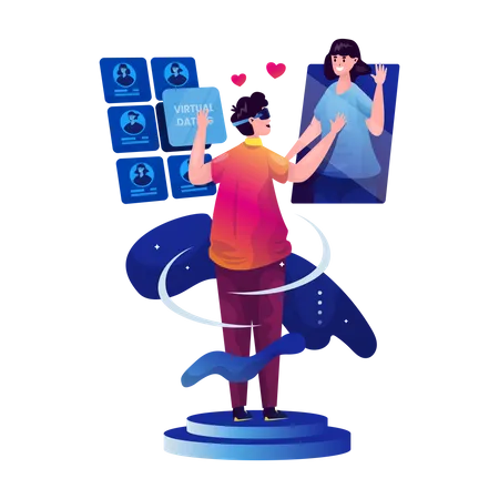 Couple dating using metaverse technology  Illustration