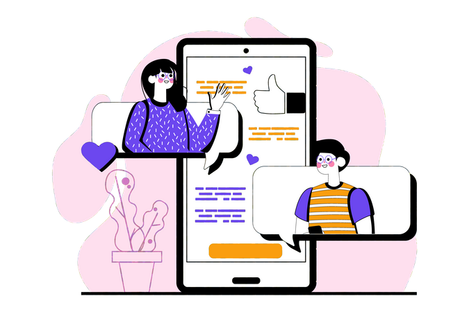 Couple dating via mobile app  Illustration