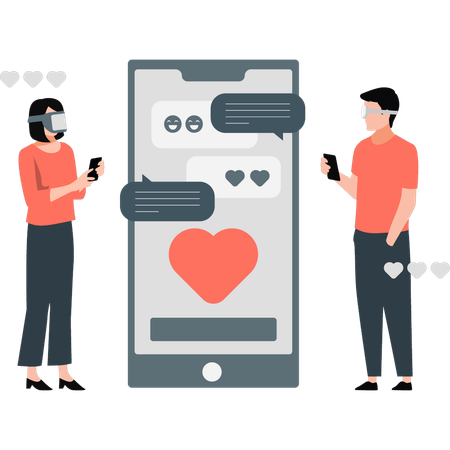 Couple dating with vr technology  Illustration