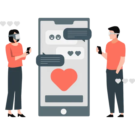 Couple dating with vr technology  Illustration