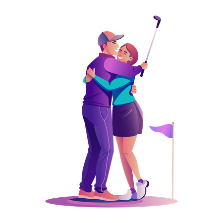 Couple de golfeurs s'embrassant au club de golf  Illustration