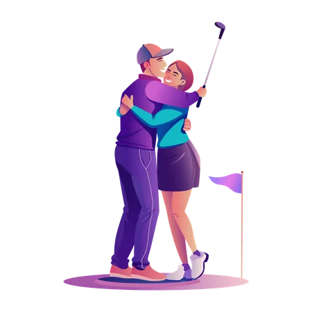 Couple de golfeurs s'embrassant au club de golf  Illustration