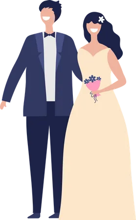 Couple de jeunes mariés debout ensemble  Illustration