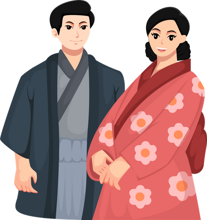 Couple japonais de jeunes mariés  Illustration