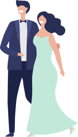 Couple de jeunes mariés posant pour une photo  Illustration