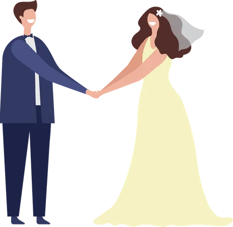 Couple de jeunes mariés se tenant la main  Illustration