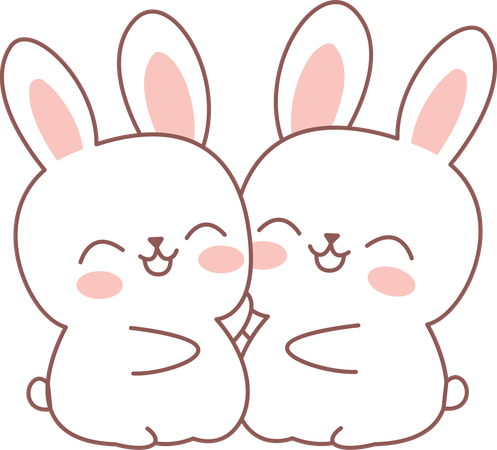 Couple de lapins mignons se faisant un câlin tout en souriant  Illustration