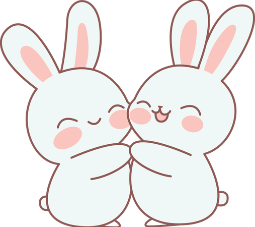 Couple de lapins se faisant un câlin tout en souriant  Illustration