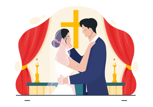 Couples de mariage à l'église  Illustration