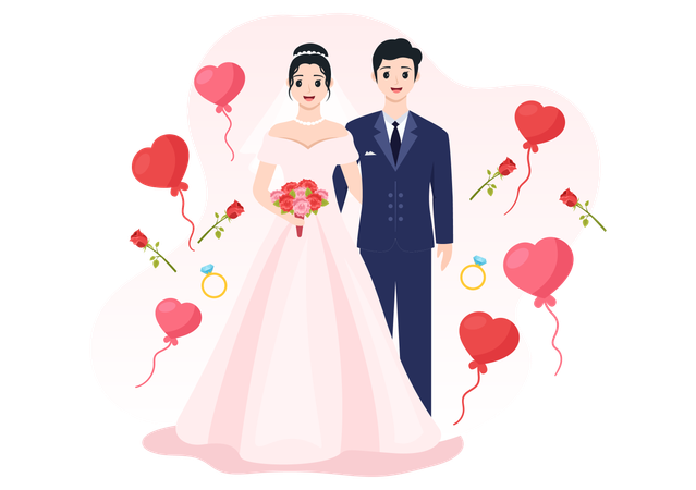 Couples de mariage debout ensemble  Illustration