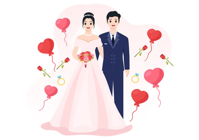 Couples de mariage debout ensemble  Illustration