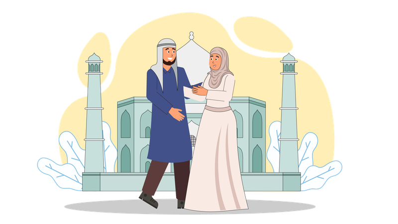 Couple de mariage islamique à la mosquée  Illustration