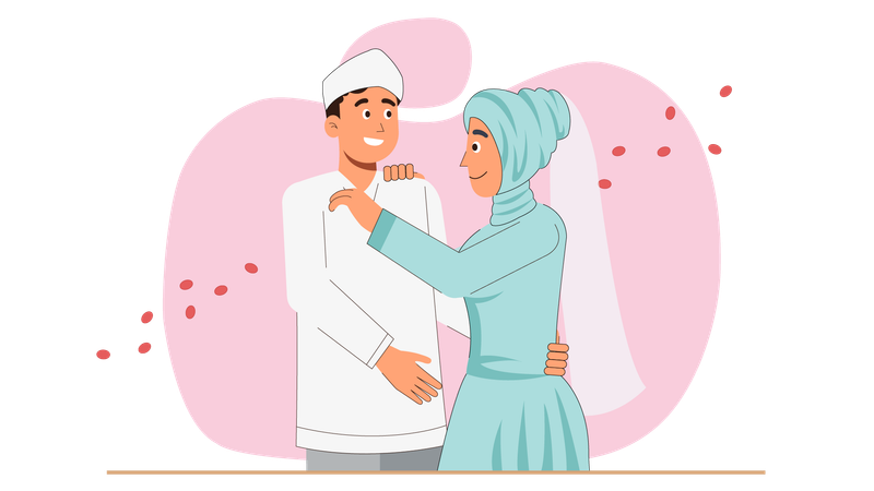 Couple de mariage islamique donnant une pose de couple  Illustration