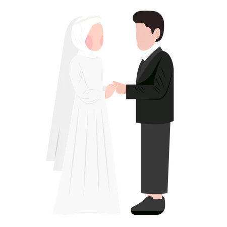 Couples de mariage musulmans debout ensemble  Illustration