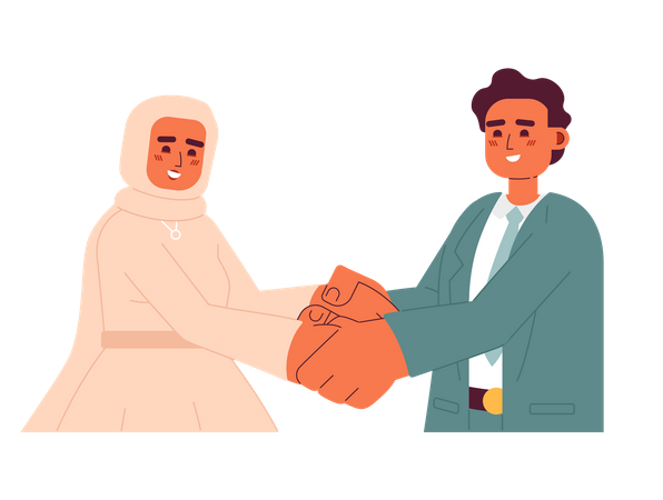Couples de mariage musulmans se tenant la main  Illustration