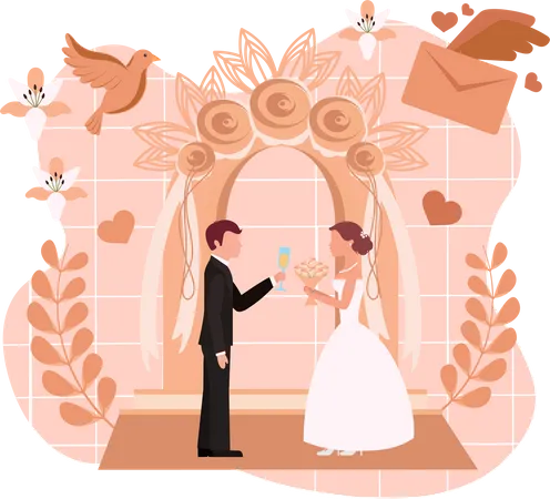 Couples de mariage appréciant la cérémonie de mariage  Illustration