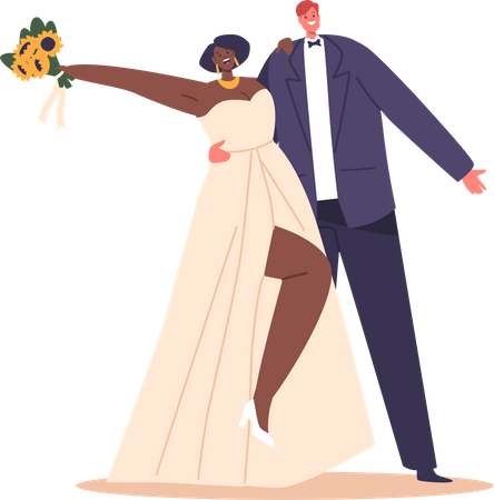 Couples de mariage appréciant la cérémonie de mariage  Illustration