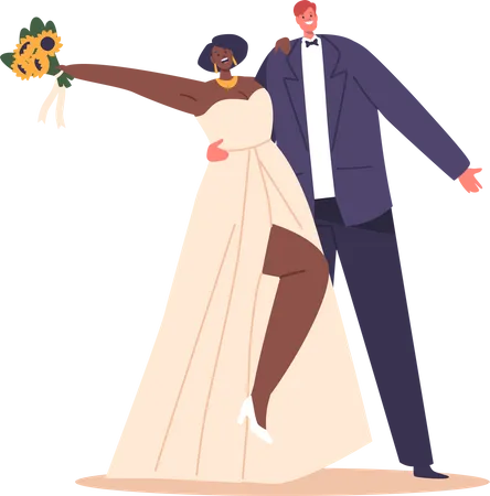 Couples de mariage appréciant la cérémonie de mariage  Illustration