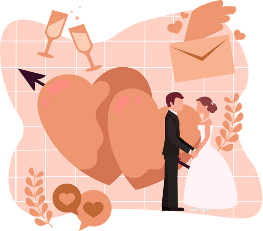 Couple de mariage tenant la main  Illustration