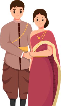 Couple de mariage thaïlandais donnant une pose de couple  Illustration