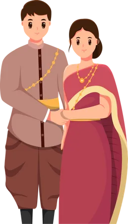 Couple de mariage thaïlandais donnant une pose de couple  Illustration