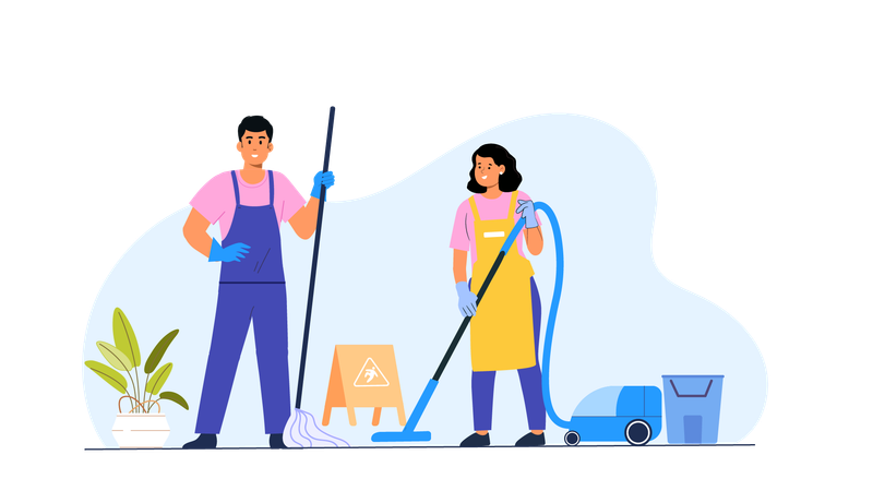 Couple de nettoyage faisant des travaux de nettoyage  Illustration