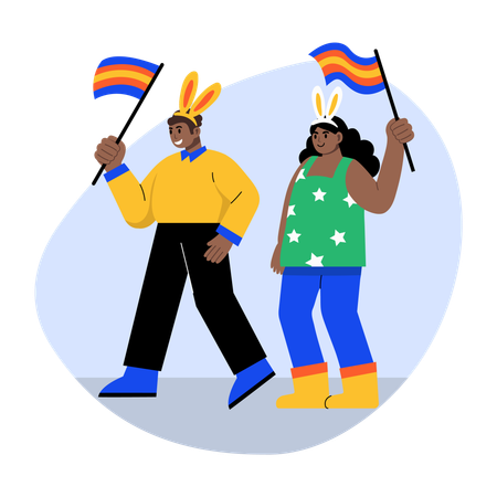 Couple de Pâques agitant un drapeau  Illustration