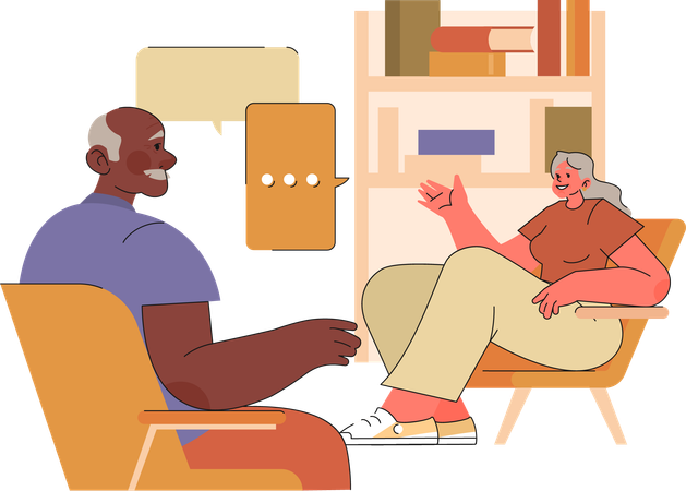 Couple de personnes âgées en conversation  Illustration