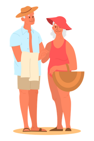 Couple âgé en costume de plage  Illustration