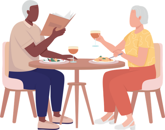 Couple de personnes âgées en train de dîner  Illustration