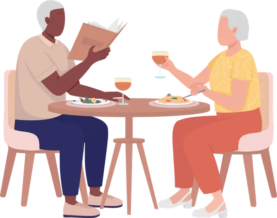 Couple de personnes âgées en train de dîner  Illustration