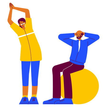 Couple de personnes âgées faisant de l'exercice  Illustration