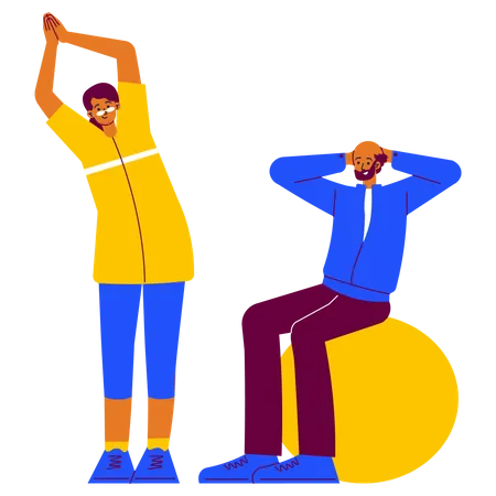 Couple de personnes âgées faisant de l'exercice  Illustration