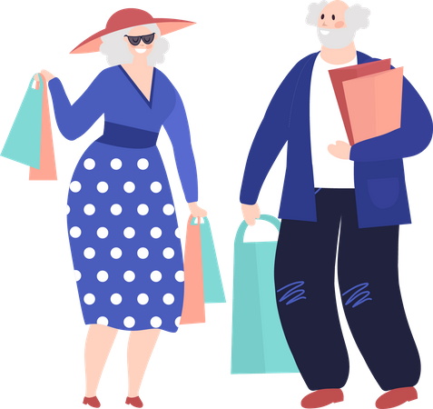 Couple de personnes âgées faisant du shopping  Illustration