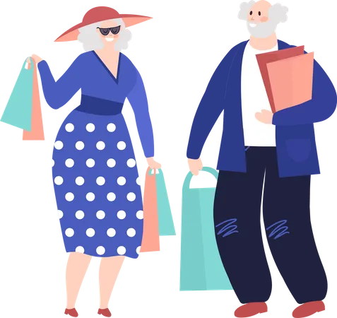 Couple de personnes âgées faisant du shopping  Illustration