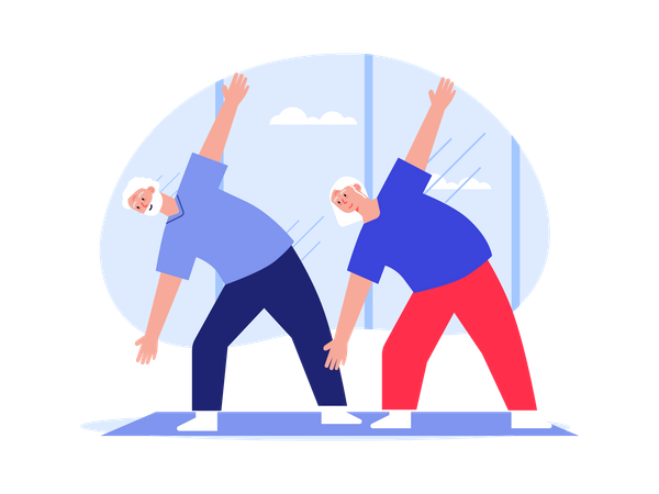 Couple de personnes âgées faisant du yoga  Illustration