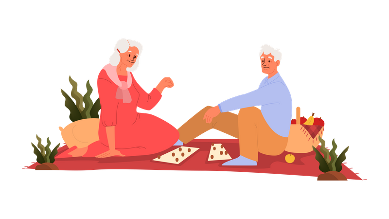 Couple de personnes âgées jouant au bingo ensemble  Illustration