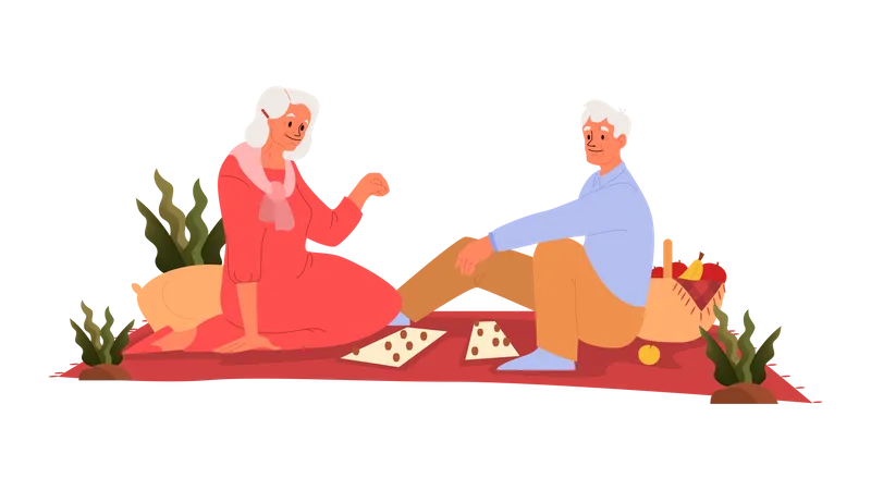 Couple de personnes âgées jouant au bingo ensemble  Illustration