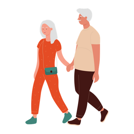 Couple de personnes âgées marchant  Illustration