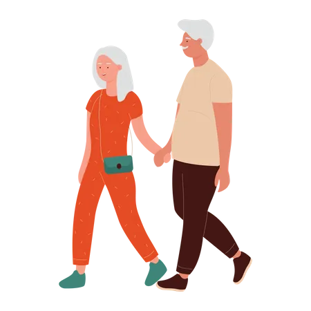 Couple de personnes âgées marchant  Illustration