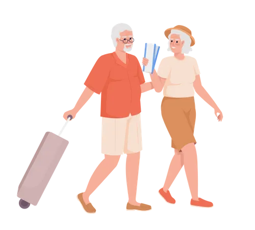 Couple de personnes âgées partant en vacances à l'étranger  Illustration