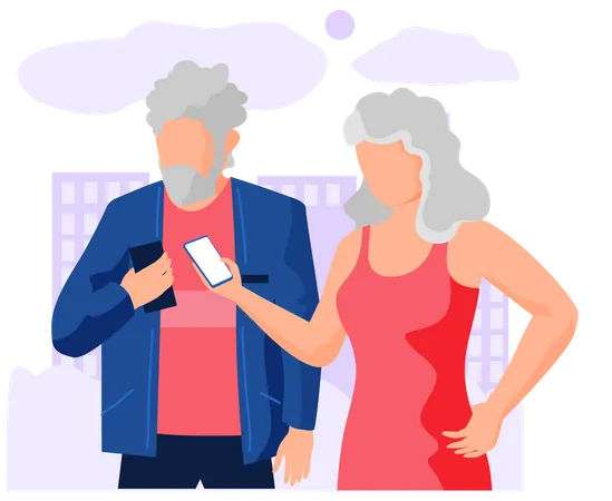 Couple de personnes âgées utilisant un mobile  Illustration