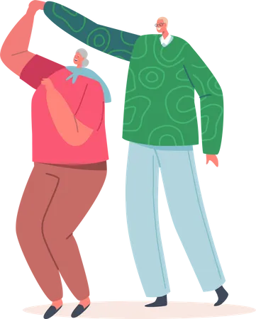 Couple de personnes âgées faisant une danse romantique  Illustration
