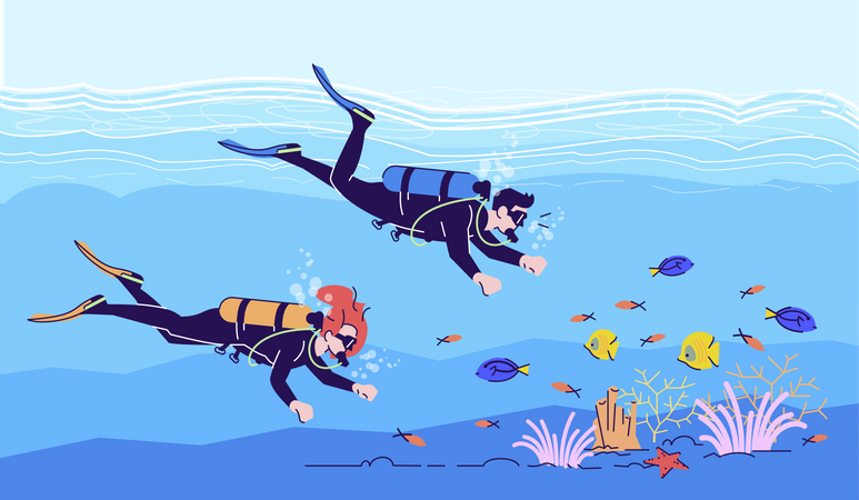 Couple de plongeurs  Illustration