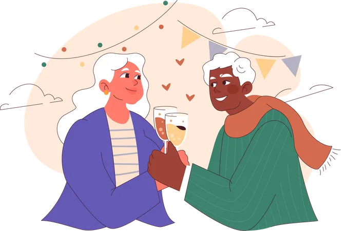 Couple de personnes âgées célébrant la fête  Illustration