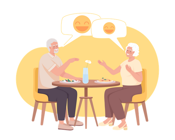 Couples de personnes âgées en train de dîner ensemble et de rire  Illustration