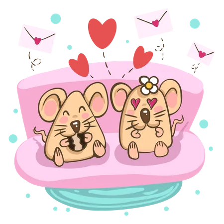 Couple de souris romantique  Illustration