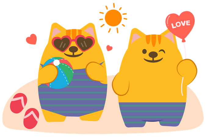 Un couple de tigres passe des vacances à la plage  Illustration